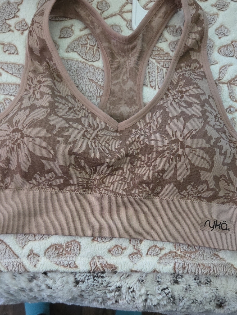 Ryka Floral Seamless Racerback Sports Bra - Beige